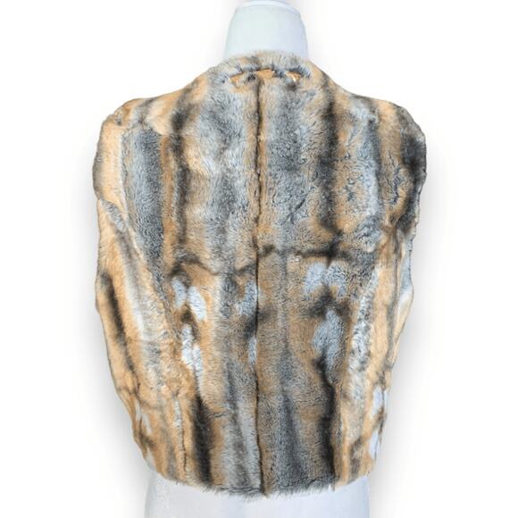 Vintage Y2K Alberto Makali Faux Fur Vest Tan Cropped Tie Front Studded Boho - Picture 3 of 11